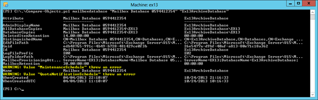 Compare-MailboxDatabases